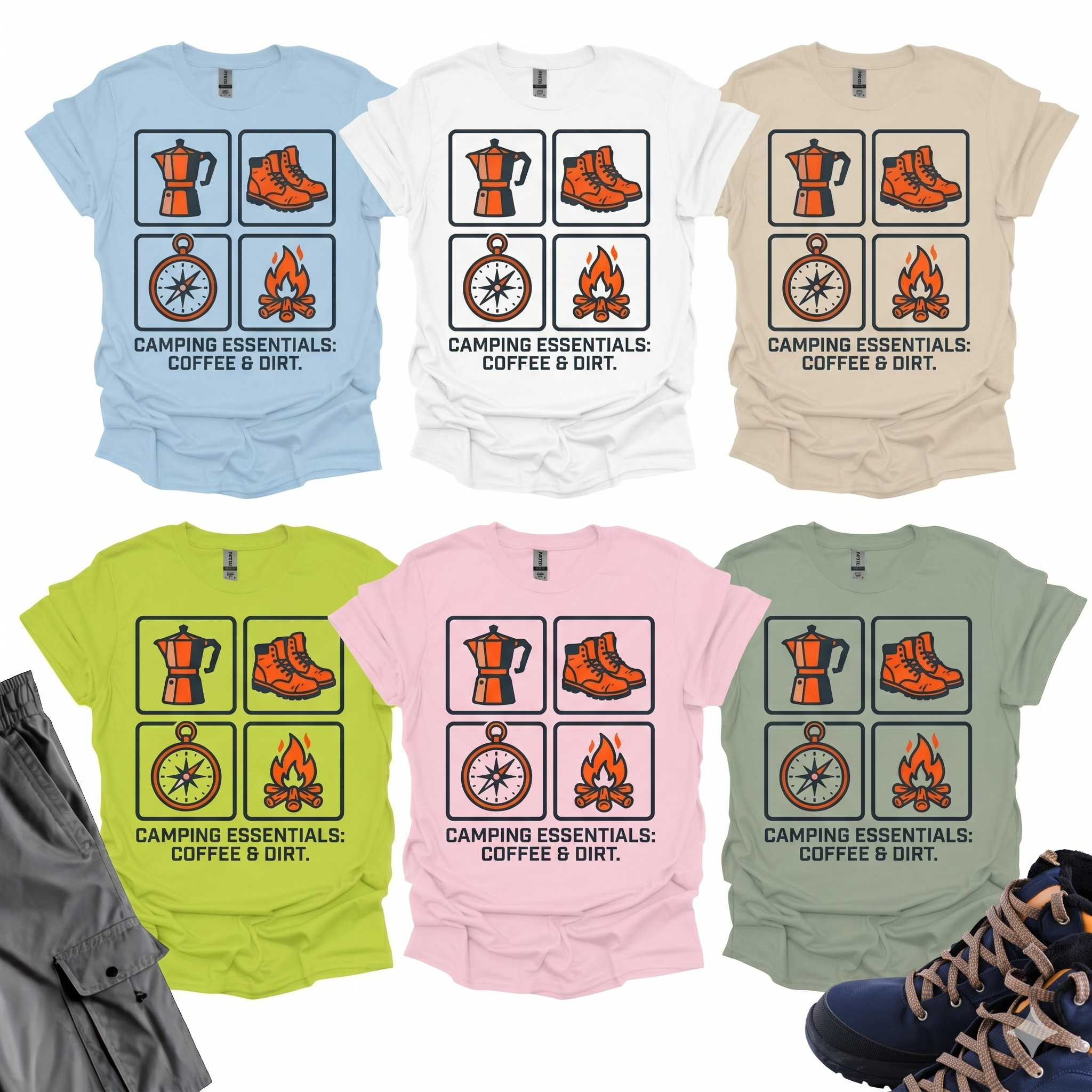 Camping Essentials Coffee & Dirt T-Shirt Printify