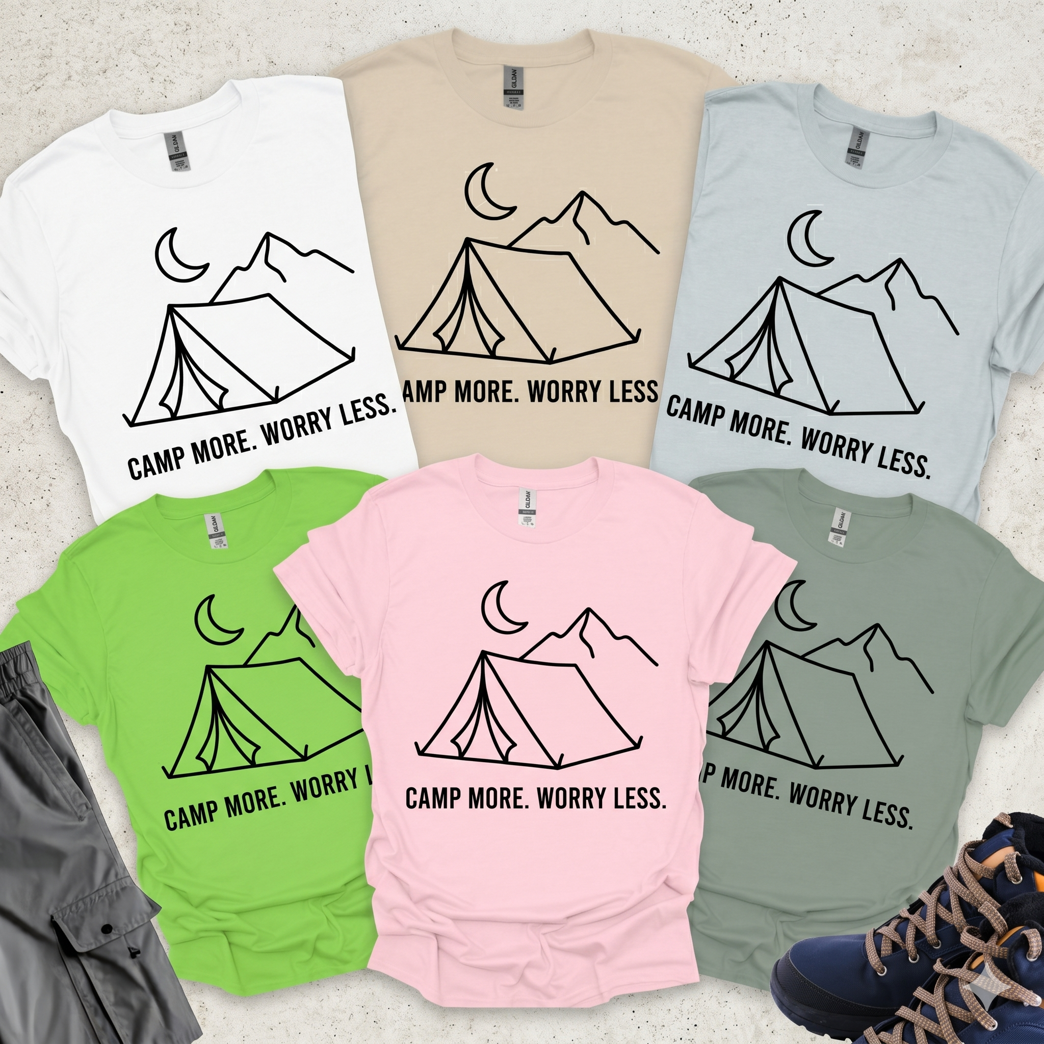 Camp More Worry Less T-Shirt Printify