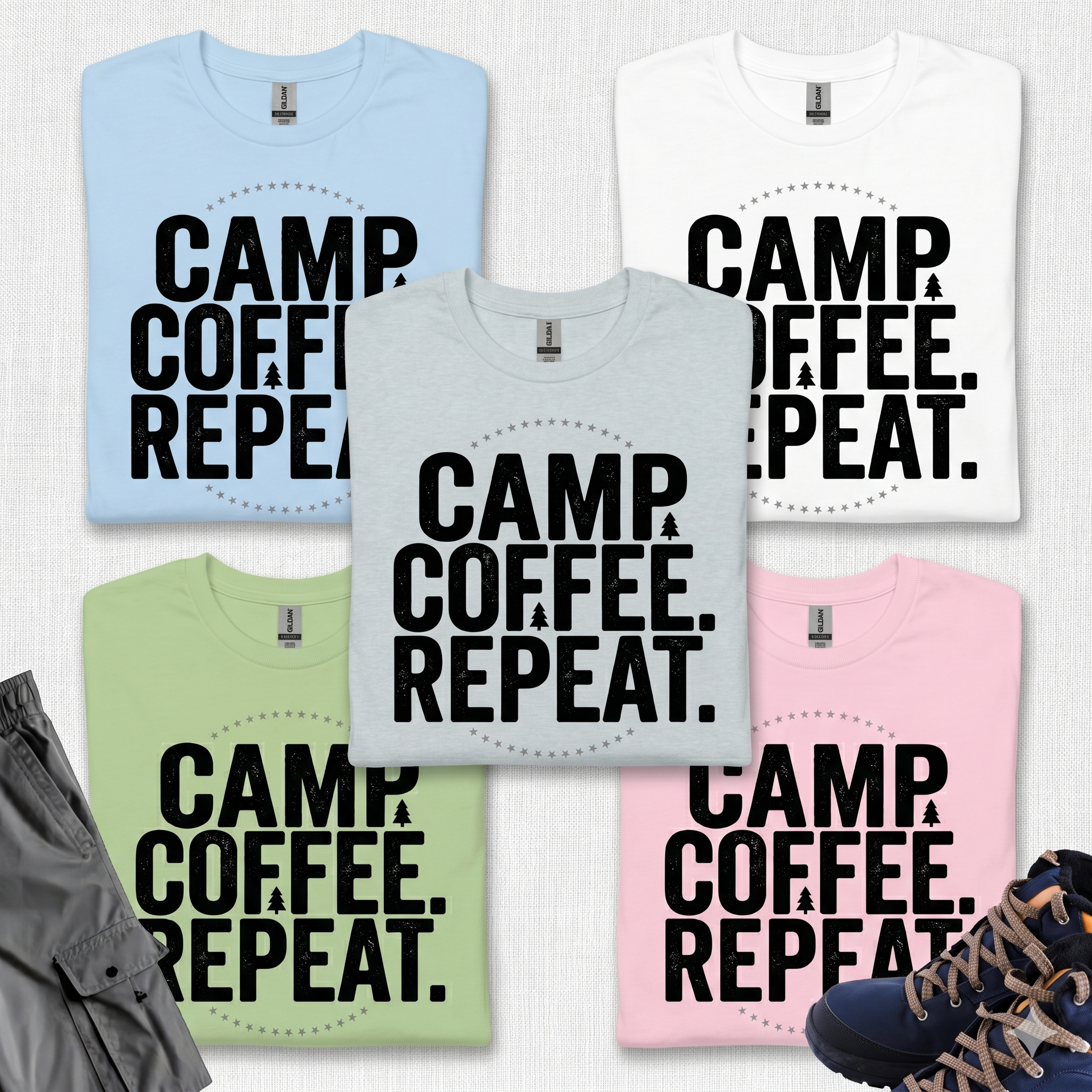Camp Coffee Repeat T-Shirt Printify