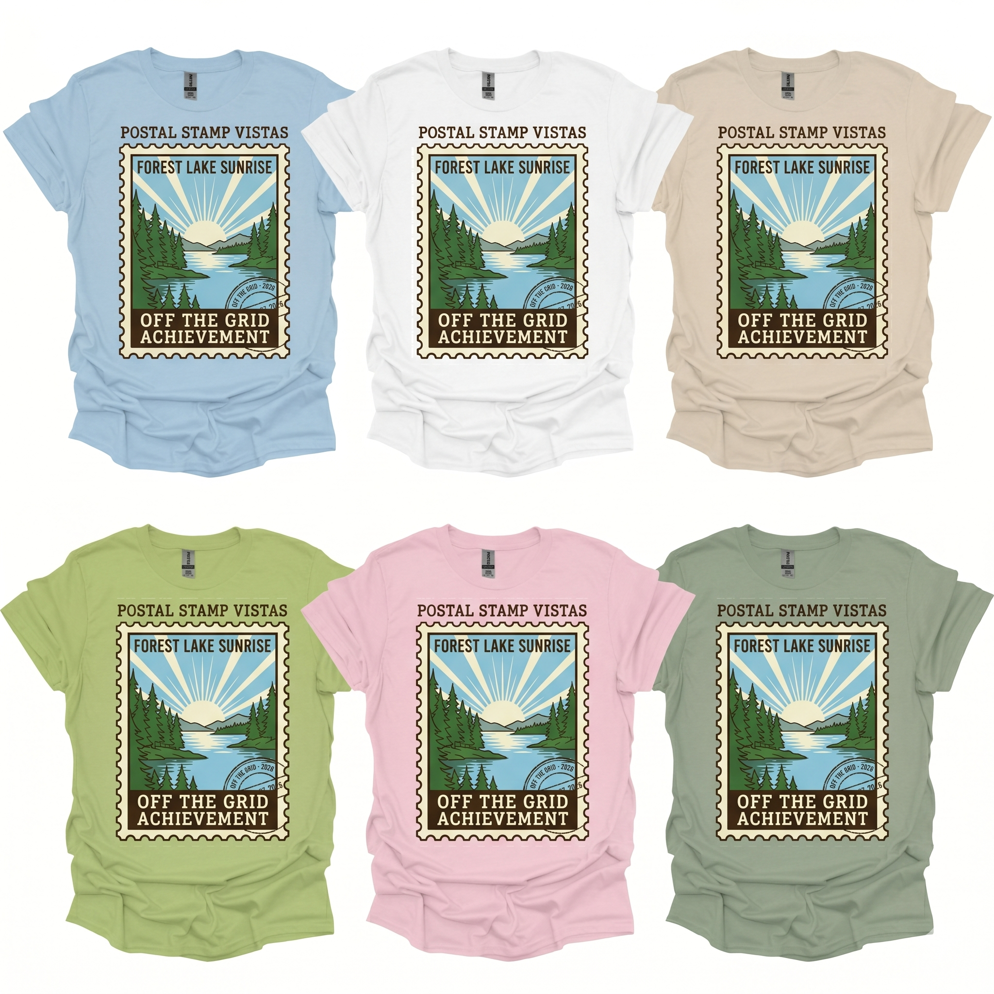 Postal Stamp Vistas T-Shirt Printify