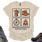 Camping Essentials Coffee & Dirt T-Shirt Printify