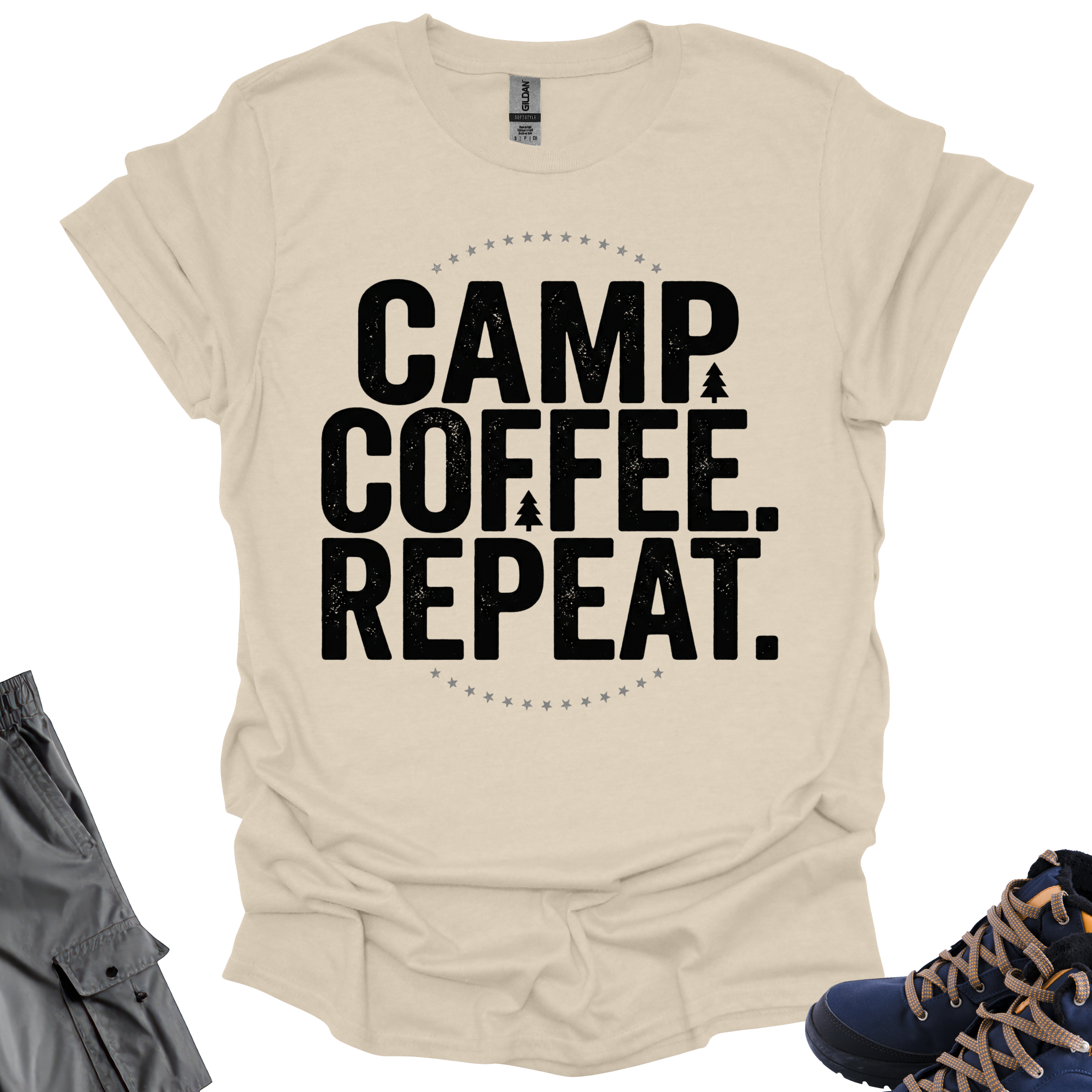 Camp Coffee Repeat T-Shirt Printify