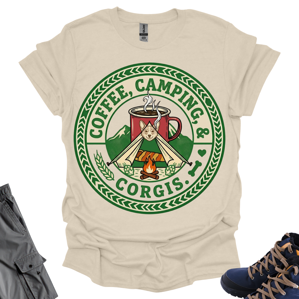 Coffee Camping Corgis T-Shirt Printify